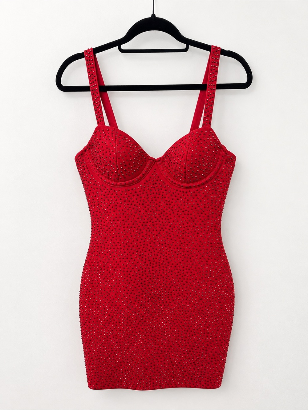 Red Embellished Bodycon Mini Dress - Sleeveless